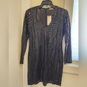 Beautiful Black Sequin Dress XL Sheer Lined